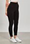 High Waist Stretch Fabric Leggings - Black - 3