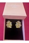 Milena Istanbul Zircon Stone Half Flower Gold Earrings - 2