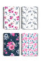 Watercolor Themed Flowers Design Wire Spiral A5 Unlined 4-Piece Souvenir, Memory, School Notebook Set - 6