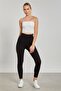 High Waist Stretch Fabric Leggings - Black - 2