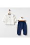 Boy's Suit Gift Baby Boy Space Patterned Hooded 3-Piece Cotton Sports Suit Navy Blue - 2