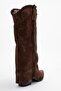 Tyler Brown Suede Genuine Leather Stitched Women's Western Boots - 5
