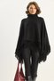 Women's Black Tasseled Knitwear Poncho Tp251007 60283722 - 5