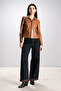 Breeze Women's Mock Neck Slim Fit Real Leather Coat