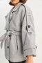 Women's Gray Epaulet Detailed Lined Belted Pocketed Short Cashmere Coat 2026 60283711 - 5