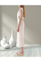 Women's Natural Sleeveless Shoulder Detail Side Cutout Cotton Regular Fit Dress - 3