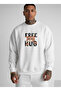 قصة فضفاضة سويت شيرت أبيض برقبة دائرية للجنسين FREE HUG مطبوع - 3