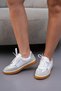White Gray Flat-Soled Lace-Up Women's Sneakers - 6