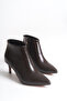 Women's Brown Patent Leather Heeled Pointed Short Boots