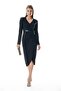 Leather Paneled V-Neck Midi Dress with Wrap Skirt