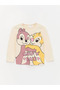 Lcw Baby Ekru Crew Neck Chip'N Dale Printed Long Sleeve Baby Girl Long-Sleeved T-Shirt