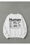 سويت شيرت أبيض برقبة دائرية للجنسين قصة فضفاضة HUMAN POSTER مطبوع - 3