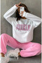 Brooklyn Printed Bottom Top Set Cotton Sports Crew Neck Sweatshirt And Elastic Sweatpants