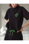 Women's Oversized Crew Neck Logo Printed Knitted Cotton T-Shirt - 4