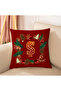 Digital Printed Throw Pillow Cover in Red and Yellow Colors with New Year Themed Letter Globe Pine Tree Pattern - 3