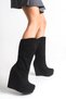 Beatrice; Black Suede, 12 cm Non-Zipper Wedge Heeled Women's Boots - 2