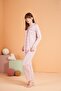 100% Cotton Single Jersey Fabric Striped Buttoned Women's Pajama Set - 3