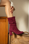 Rio Bordo Calf Leather Suede 7 cm Heel Round Toe Rounded Toe Boot with Ruffle Detail Bottie - 2