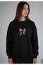 Oversized Women's Crew Neck Sweatshirt Leopard Printed Ribbon Printed