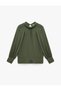 Regular Fit Long Sleeve Mock Neck Draped Blouse - 3