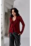 Burgundy Front Ruffled Lace Blouse - 2