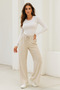 Women's Beige Striped Lace-Up Waist Oversized Wide Leg Pants Palazzo Pants