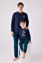 Men's Winter Family Navy Blue Round Neck Long Sleeve Pajama Set - 6