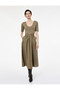 U Neck Short Sleeve Belt Detail A-Line Long Dress - 2