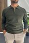Men's Slim Fit Stripes Detailed Polo Neck Sweater Green Edw427