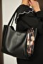 Women's Large Size Handbag and Shoulder Tote Bag with Scarf Black - 5