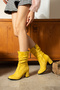 Rio Yellow Cow Leather Suede 7 cm Heel Round Toe Rounded Booties Bottie - 3