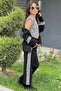 Girl's Leopard Printed Sleeveless Badi Leopard Striped Detail Jacket Black Tracksuit Set - 2