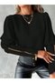 Women's Long Sleeve Crew Neck Zipper Detailed Crepe Blouse - 2