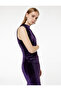 Long Sleeveless Draped Velvet Dress with Slit and Light Stand Collar - 2