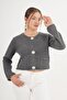 Buttoned Lace-Like Knit Model Pocketed Anthracite Knitwear Cardigan - 4