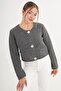 Buttoned Lace-Like Knit Model Pocketed Anthracite Knitwear Cardigan