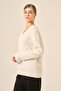 Women's Pearl Detailed Diamond Patterned V-Neck Sweater Ecru 25057 - 5