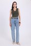 Women's Slim Fit Slim Fit V-Neck Zero Sleeve Cotton Ribbed Khaki Blouse - 4