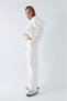 Women's Oversized Tracksuit Set Zip White – Zippered, Hooded , Wide Leg, 3 Thread Fleece-Lined Fleece - 3