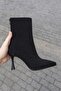 Women's Londen Black Suede Black Stone Embroidered 9 cm Thin Heeled Back Zipper Short Boots - 2