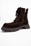 MINA Brown Suede Genuine Leather Women's Combat Boots - 4