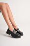 Women's Genuine Leather Light Sole Buckle Comfortable Loafer Shoes - Black - 2