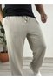 Beige Baggy Fit Corded Fabric Pants - 6