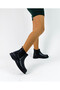 Black Color Leather Rubber Sole Elastic Women's Boots - 2