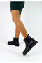 Black Color Leather Rubber Sole Elastic Women's Boots - 3