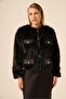 Women's Fur Textured Short Coat Black 31241 - 2