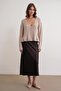 6954 Women's Ruffle Detailed V-Neck Knit Sweater Beige - 2