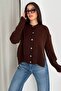 Brown Oversized Sweater Cardigan with Slit Buttons on the Side Standard Size - 4