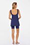 Zero Sleeve Shorts Semi-Closed Swimsuit 3872 Shely Dark Navy Blue. - 4