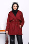 Burgundy Double-Breasted Collared Lined Trench Coat